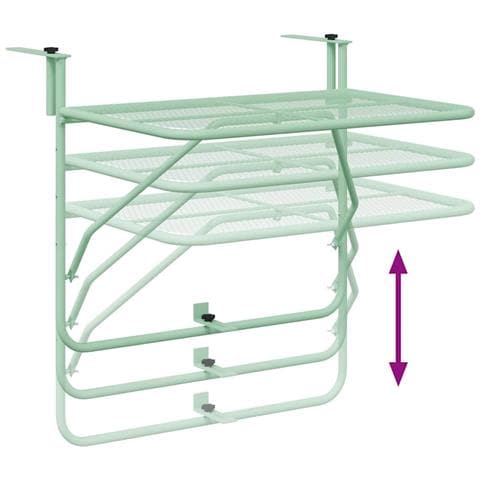 Tavolo Appendibile da Balcone - Verde Menta, 60x40 cm, Acciaio - Foto 9