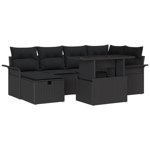 Set Divano Angolare per Giardino a 7 Pezzi con Cuscini Nero Polyrattan - Foto 1