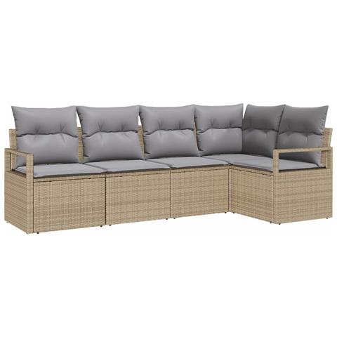 Set divano da giardino di 5 pezzi con cuscini beige in rattan sintetico,  Divano da giardino per 2 persone con vano portaoggetti e cuscini beige in rattan sintetico - Foto 1