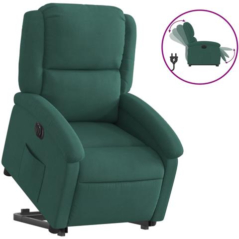 Poltrona Alzapersona Reclinabile Elettrica Verde Scuro Velluto - Foto 1