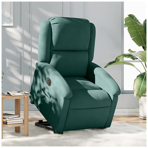 Poltrona Alzapersona Reclinabile Elettrica Verde Scuro Velluto - Foto 2