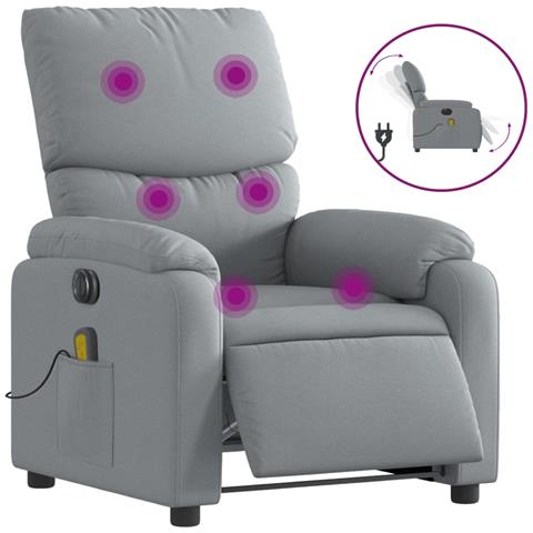 Poltrona Reclinabile Massaggio Elettrica Grigio Chiaro Tessuto - Foto 1