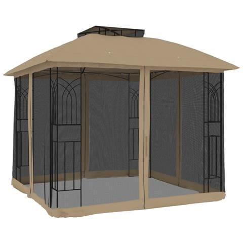 Gazebo con Tetto Doppio/Pareti Rete Tortora 2,94x2,94 m Acciaio - Foto 1