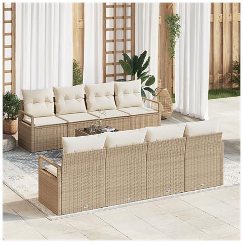 Set Divano da Giardino  9 Pezzi con Cuscini Beige Polyrattan, Divano da Giardino  2 Posti con Cuscini Beige Polyrattan - Foto 2