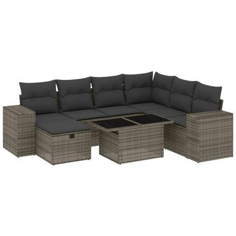 Set Divano da Giardino 8 pz con Cuscini Grigio in Polyrattan - Foto 1