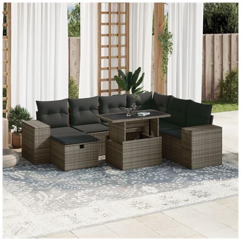 Set Divano da Giardino 8 pz con Cuscini Grigio in Polyrattan - Foto 2