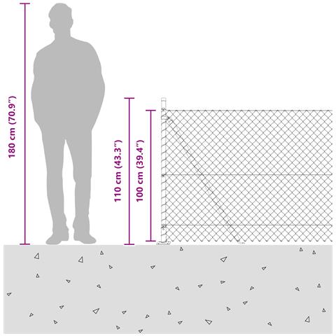 Recinzione a maglie di catena con 7 pali flangiati 1x10 m in acciaio galvanizzato - Foto 8