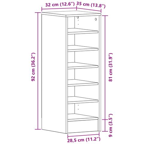 Mobile per Scarpe Nero Rovere 31,5x35x90 cm in Legno Ingenerizzato - Foto 9