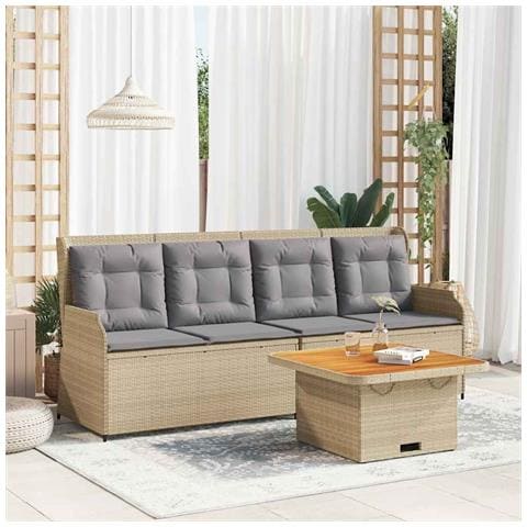 Set Divani da Giardino 3 pz con Cuscini in Polyrattan Beige - Foto 2