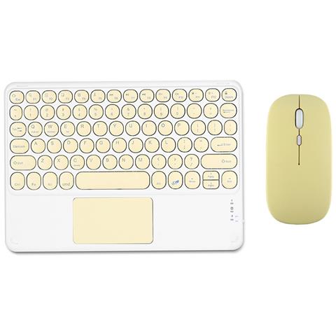 Tastiera Bluetooth Con Tasti Rotondi E Touchpad + Combo Mouse Bluetooth, Compatibile Con Ipad, Android E Altro Yellow - Foto 1