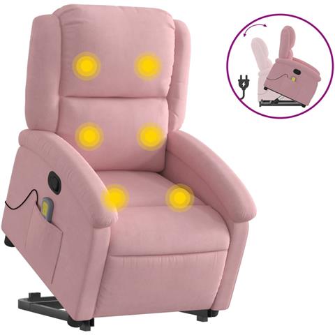 Poltrona Alzapersona Reclinabile Rosa in Velluto - Foto 1