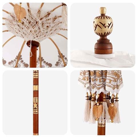 Parasol Balinese 260 Crema 95-100 cm Cotone e legno massello - Foto 9