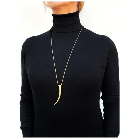 Collana Lunga Con Zanna Di Corno Dorato, 80 Cm - Foto 3