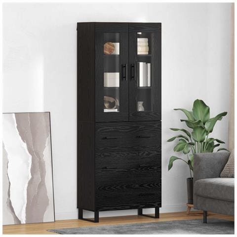 Credenza 2 pcs Rovere Nero Legno Stratificato e Vetro - Foto 2