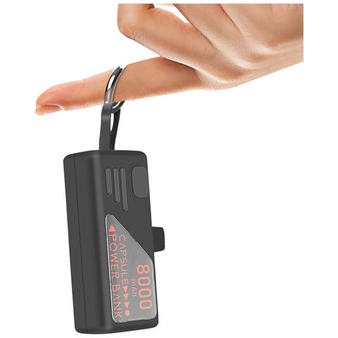 Mini Powerbank 8000mah Con Connettore Usb-c Integrato E Formato Portachiavi, Nero - Foto 2