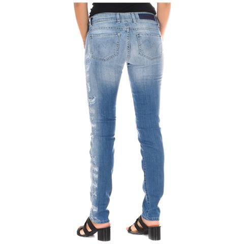 Pantaloni Lunghi In Denim Effetto Consumato E Strappato 10dbf0598 Donna - Foto 2