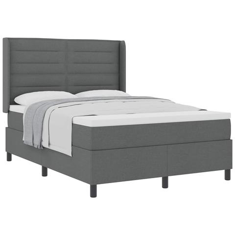 Letto a molle con materasso Grigio scuro 140 x 200 cm Tessuto - Foto 1