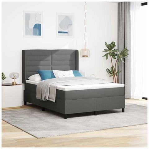 Letto a molle con materasso Grigio scuro 140 x 200 cm Tessuto - Foto 2