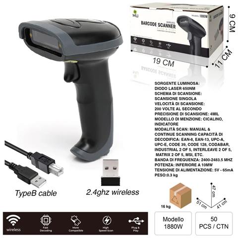 Lettore Barcode Wireless Senza Fili Pistola Laser Codice Barre Scanner No Fili - Foto 2