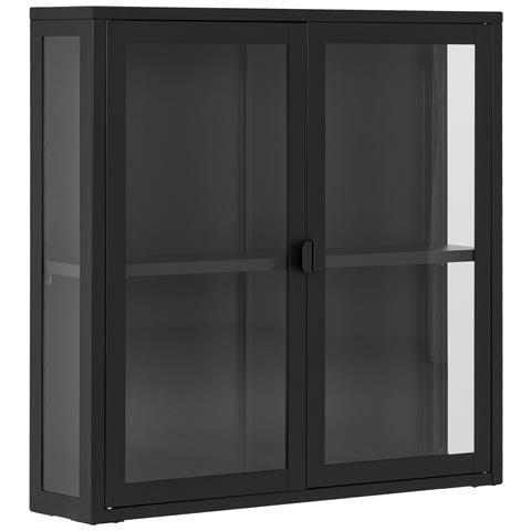 Vetrina Brisbane A Muro Con 2 Ante In Vetro, Acciaio Nero 80×18×80 Cm - Foto 2