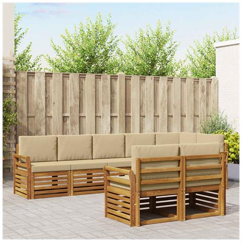 Set divani 8 pcs Naturale e Beige Legno di Acacia Massello - Foto 2