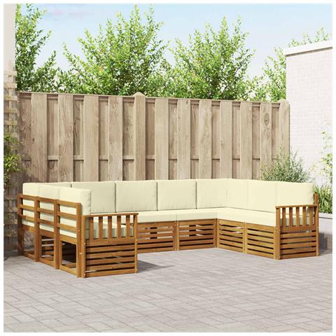 Set divani 9 pcs Naturale e Crema Legno di Acacia Massello - Foto 2