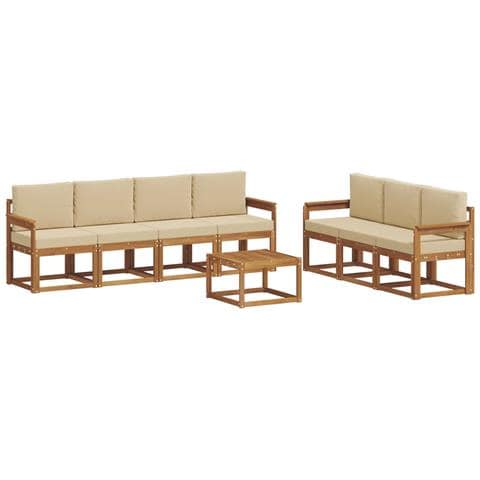 Set di divani da esterno con cuscino 8 pcs Naturale e Beige - Foto 1