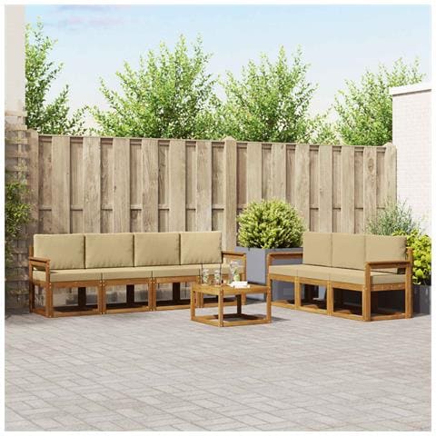 Set di divani da esterno con cuscino 8 pcs Naturale e Beige - Foto 2
