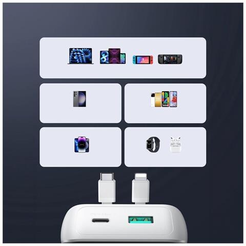 Mini Power Bank Con Cavi Integrati Jr-pbc06 30w 10000mah - Bianco - Foto 7