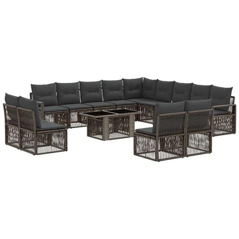 Set Divano da Giardino 14 pz Grigio e Grigio Scuro polyrattan - Foto 1