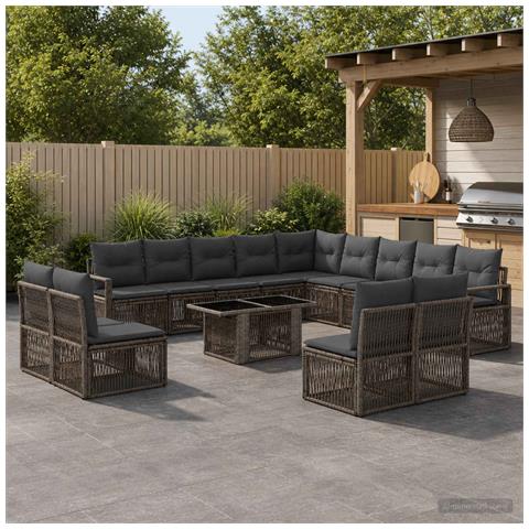 Set Divano da Giardino 14 pz Grigio e Grigio Scuro polyrattan - Foto 10