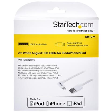 Cavo USB a connettore Lightning da 8 pin angolato da 2m - bianco - Foto 2