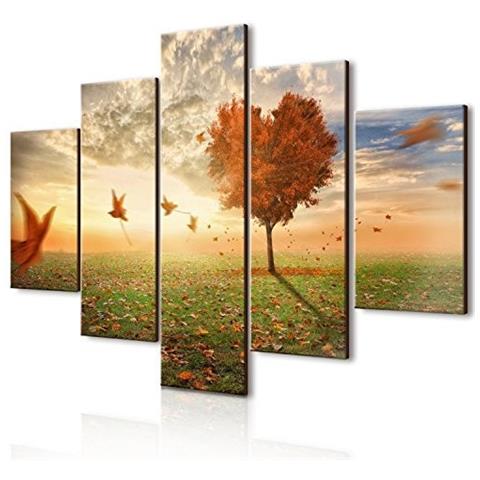 Quadro Moderno 5 Pezzi In Legno Vogue 66x115 Cm Foglie Al Vento - Foto 1