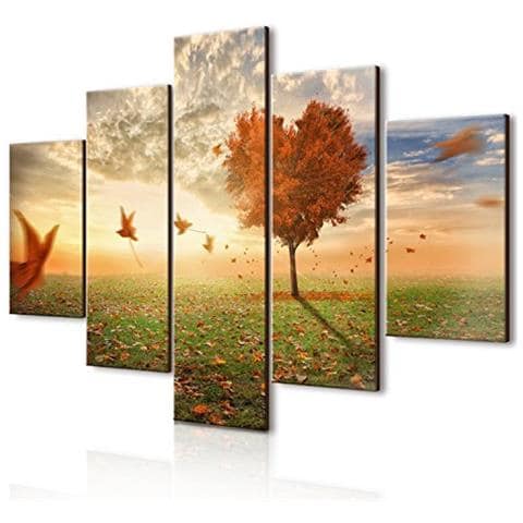 Quadro Moderno 5 Pezzi In Legno Vogue 66x115 Cm Foglie Al Vento - Foto 2