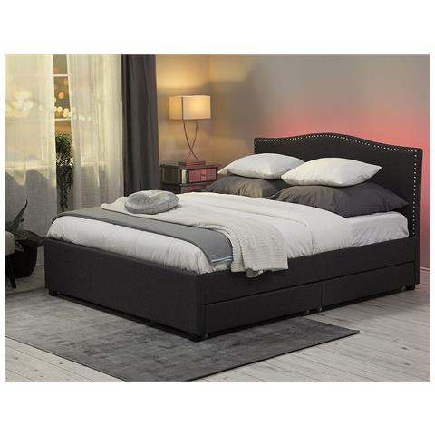 Letto Contenitore In Tessuto Grigio E Led Multicolore 160x200cm Montpellier - Foto 13
