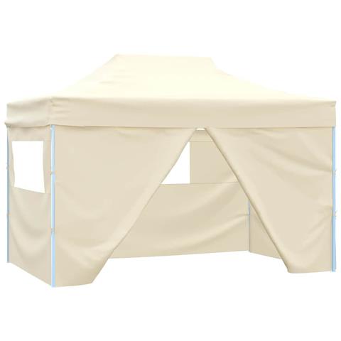 Gazebo Professionale Pieghevole Con 4 Pareti 3x4m Acciaio Crema - Foto 1
