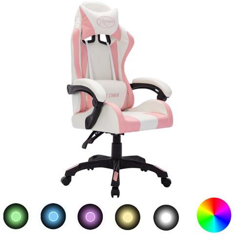 Sedia Da Gaming Con Luci A Led Rgb Rosa E Nera In Similpelle - Foto 1