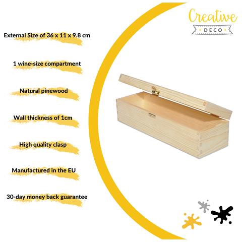 Scatola In Legno, Per Il Vino, Decorare | 1 Bottiglia | 35,1 X 11 X 9,8 Cm | Coperchio E Serratura | Cassetta Confezione Perfetta Per Regalo Decoupage Stoccaggio Decorazione Artigianato - Foto 5