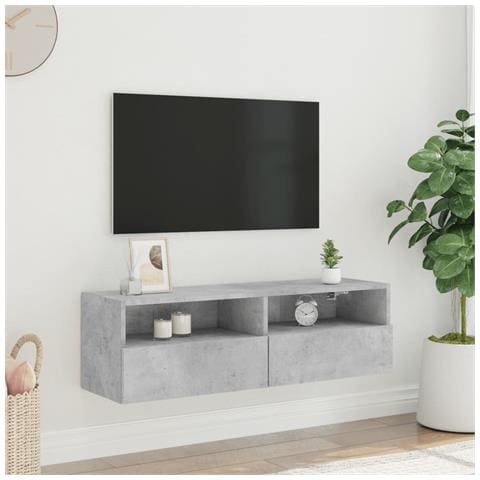 Mobile Tv A Parete Grigio Cemento 100x30x30cm Legno Multistrato - Foto 3