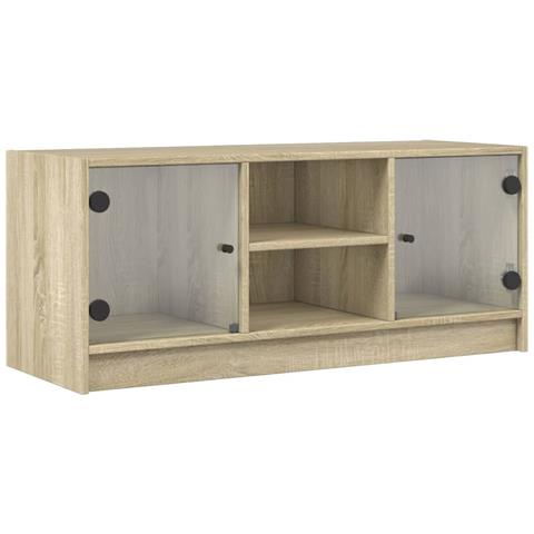 Mobile Porta Tv Con Ante In Vetro Rovere Sonoma 102x37x42 Cm - Foto 2