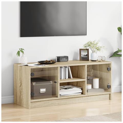 Mobile Porta Tv Con Ante In Vetro Rovere Sonoma 102x37x42 Cm - Foto 3