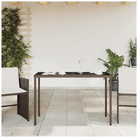 Tavolo Giardino Con Piano Vetro Marrone 115x54x74 Cm Polyrattan - Foto 3