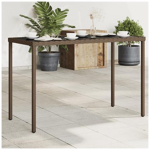 Tavolo Giardino Con Piano Vetro Marrone 115x54x74 Cm Polyrattan - Foto 1