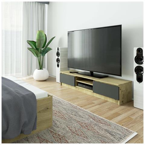 Mobiletto TV, 2 ante, 160x40x33 cm, Colore Quarcia Artisan e Grigia Grafite - Foto 4