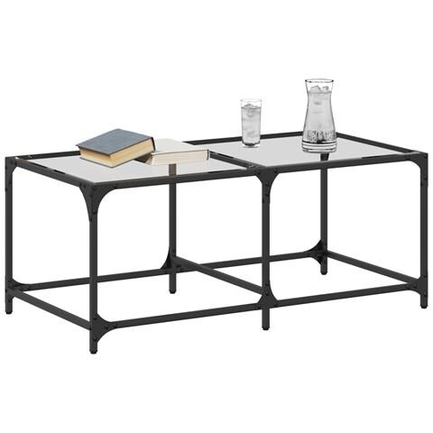 Tavolini Con Piano Vetro Trasparente 2 Pz 98,5x50x40 Cm Acciaio - Foto 3