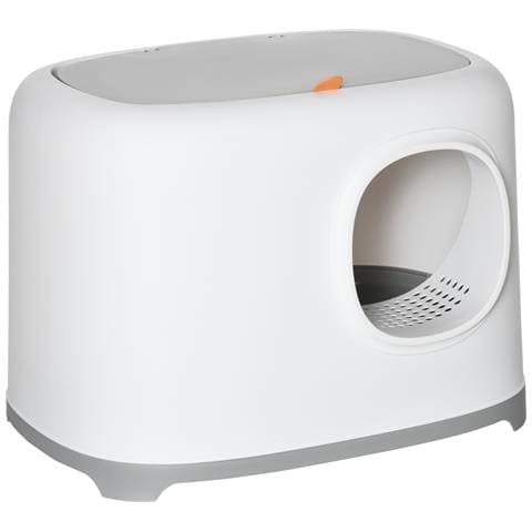 Lettiera per Gatti Apribile in PP con Paletta e Coperchio Inclusi Dimensioni 55x40x39 cm Bianco e Grigio - Foto 1