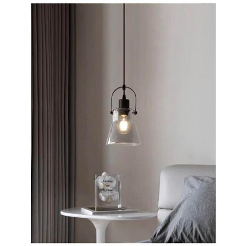 Lampadario A Sospensione Paralume In Metallo E Vetro Porta Lampadina E27 Moderno - Foto 1
