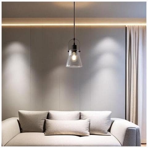 Lampadario A Sospensione Paralume In Metallo E Vetro Porta Lampadina E27 Moderno - Foto 2