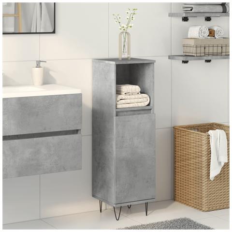 Armadietto Bagno Grigio Cemento 30x30x100 Cm Legno Multistrato - Foto 3