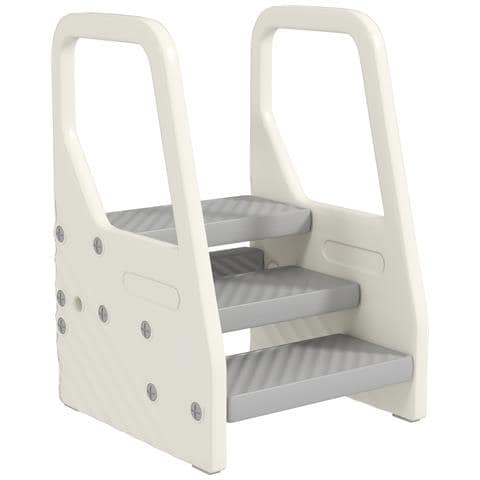Sgabello per Bambini 2-5 Anni a 3 Gradini in HDPE, 43x42x65.5 cm, Grigio e Bianco Crema - Foto 1